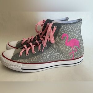*RARE* Converse Chuck Taylor All Star Gray w/ Pink Flamingo High Tops